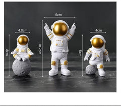 Astronaut Spaceman Statue Ornament Home Office Desktop Figurine Decors Set of 3 - Golden