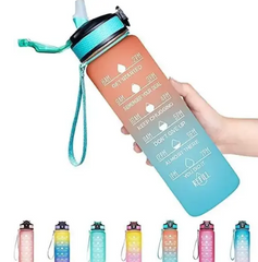 lambent 1 Litre Drinking Water Bottle with Motivational Time Marker & Straw Gym Sipper 1000 ml Sipper  (Pack of 1, Multicolor, Silicone)