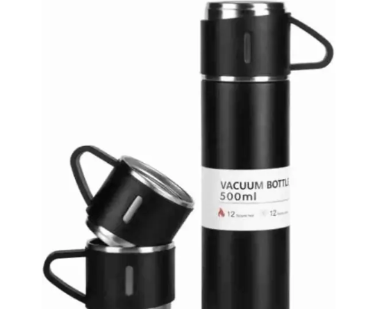 lambent Vacuum Insulated Flask set 2Cup set for Hot & Cold Drink (Giftset Black) 500 ml Flask  (Pack of 1, Black, Steel)